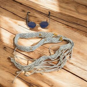Hippie Boho Macrame Belt with Sunglasses Halloween Costume Accessories Cosplay